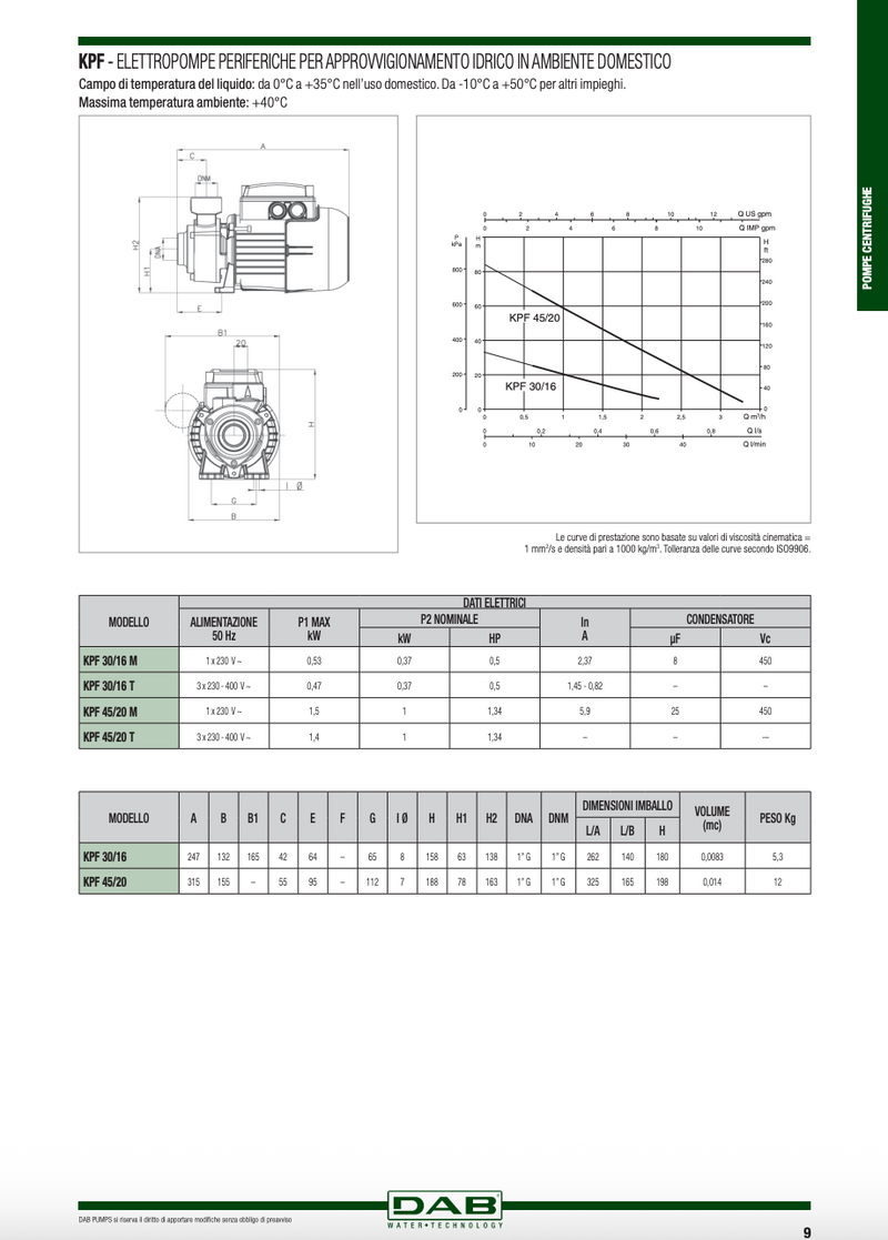 Elettropompa centrifuga periferica DAB KPF – aspirazione frontale, corpo in ghisa