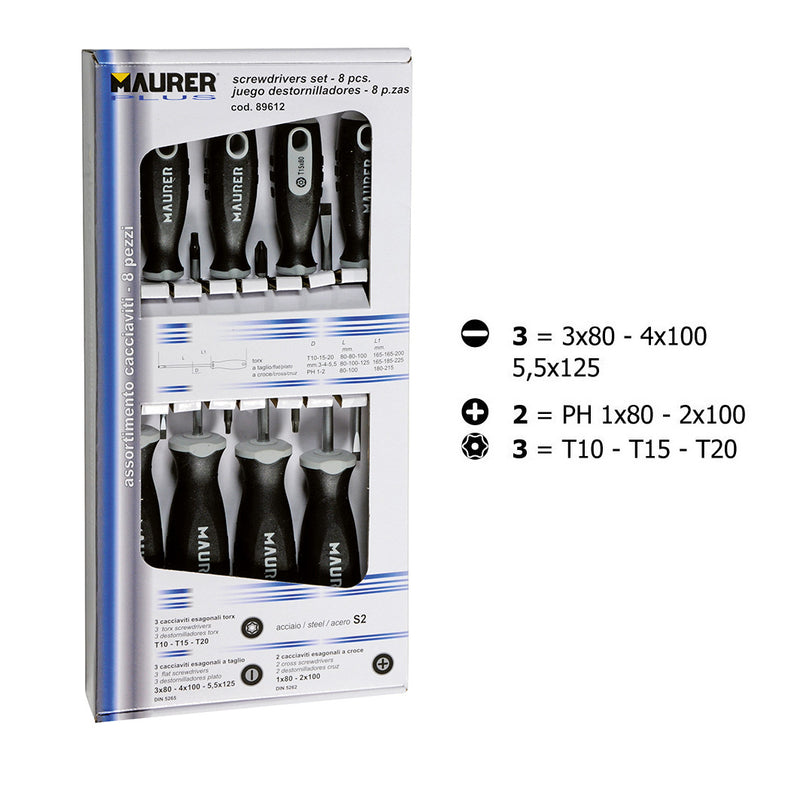 Set cacciaviti in acciaio S2 – 8 pezzi professionali
