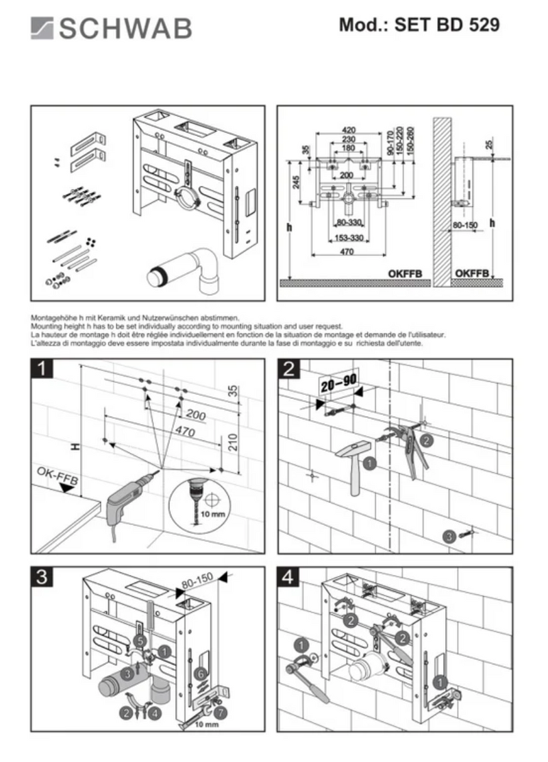 Sostegno Universale Bidet Sospeso su pareti in muratura