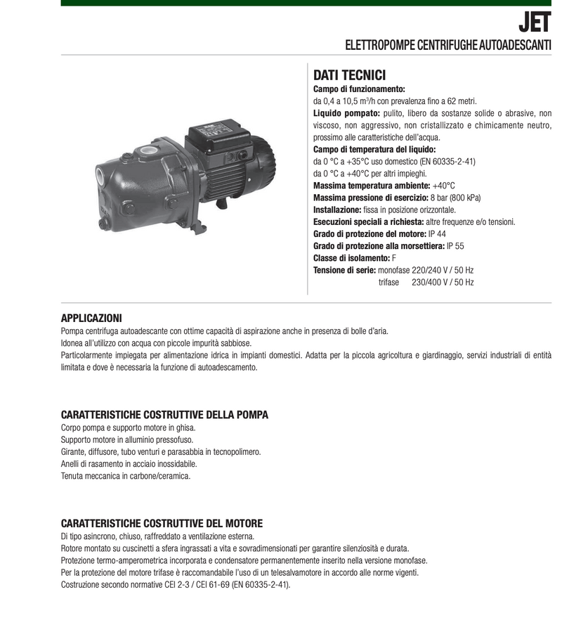 Elettropompa JET centrifuga autoadescante in ghisa
