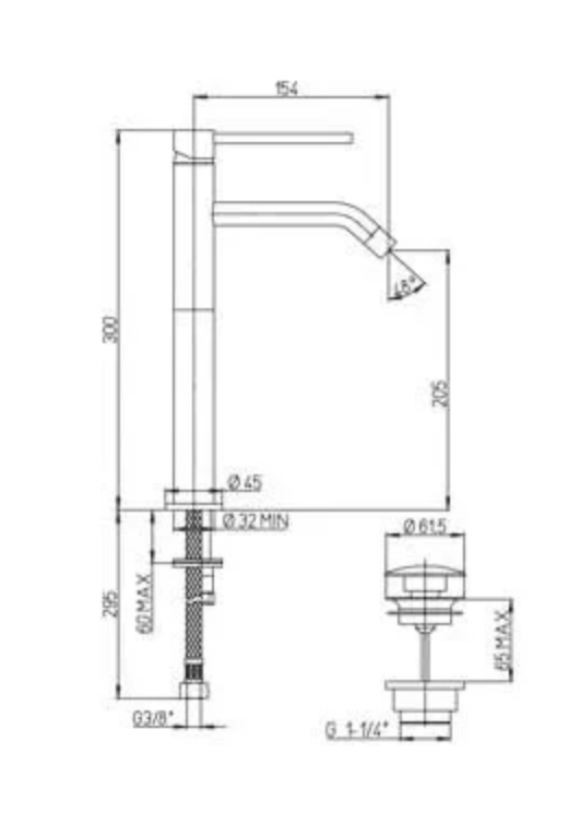 Miscelatore Cilindra Alto Lavabo con Attacco Piletta 1"1/4