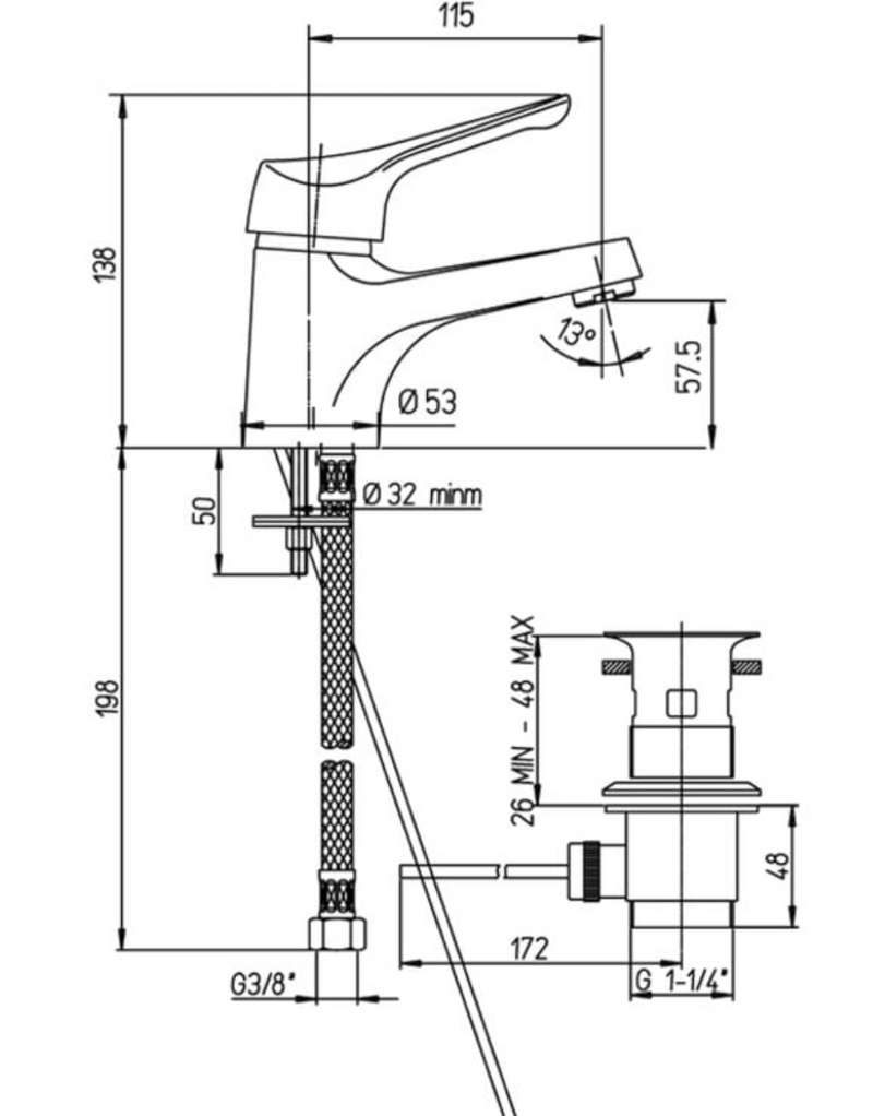 Miscelatore lavabo Derby con attacco piletta 1"1/4
